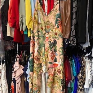 Peach Tropical Print V-Neck romper